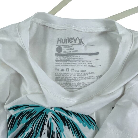 Hurley Palm Tree Print Tee White Size L Short Sleeves Casual Summer Cotton Blend - Picture 3 of 6